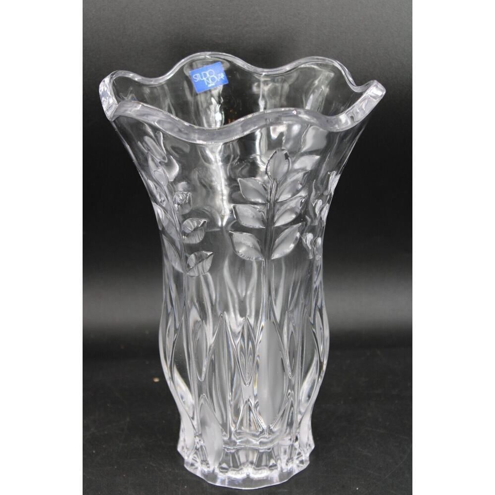 Studio Nova Fernwood Crystal 10 5/8" Heavy Thick Glass Vase w/ Scalloped Rim